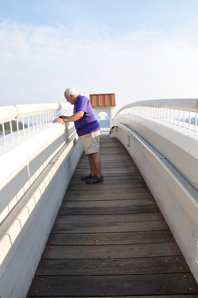 Lee Duquette on the world's longest floating boardwalk